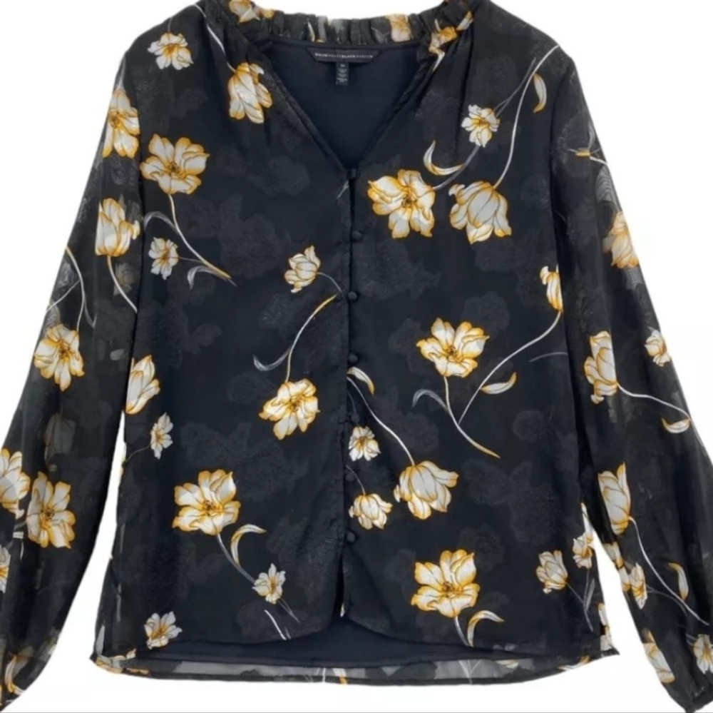 WHBM black floral long sleeve blouse size 6 - Picture 1 of 7